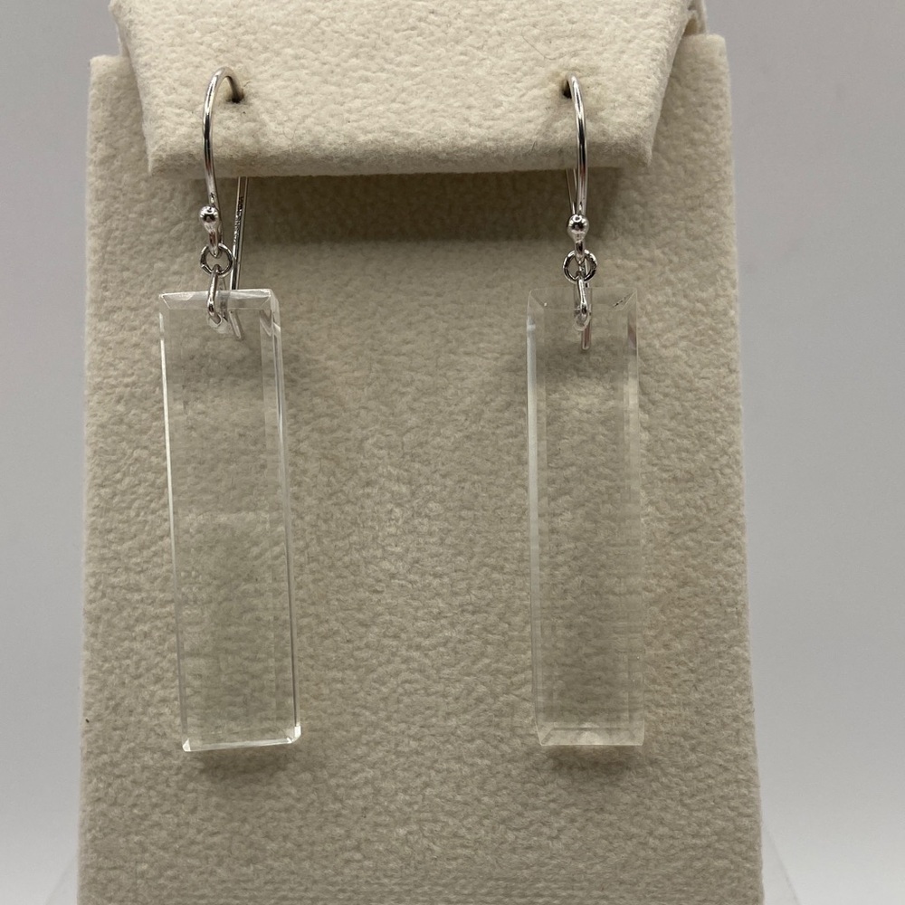 Sterling Silver 925 Rectangular Clear Quartz Dangle Drop
Earrings Pierced New